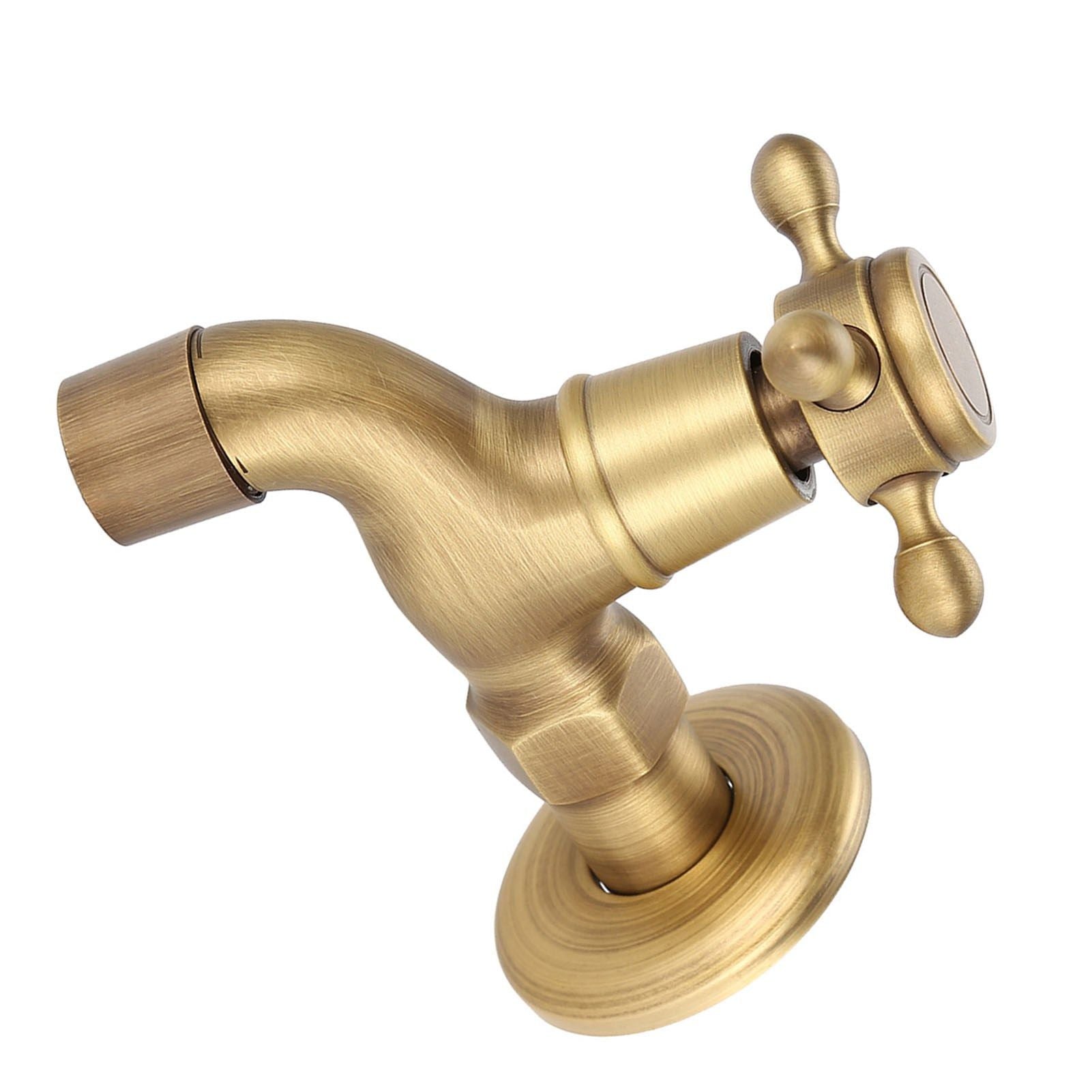 Wall Mounted Vintage Solid Brass Faucet Single Cold Water Tape for Kitchen Sink Mop Pool(Short)