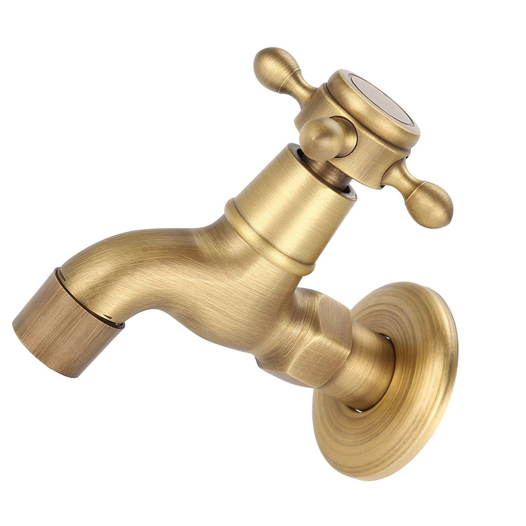 Wall Mounted Vintage Solid Brass Faucet Single Cold Water Tape for Kitchen Sink Mop Pool(Short)