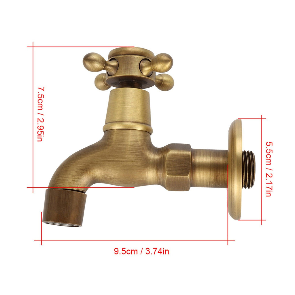 Wall Mounted Vintage Solid Brass Faucet Single Cold Water Tape for Kitchen Sink Mop Pool(Short)