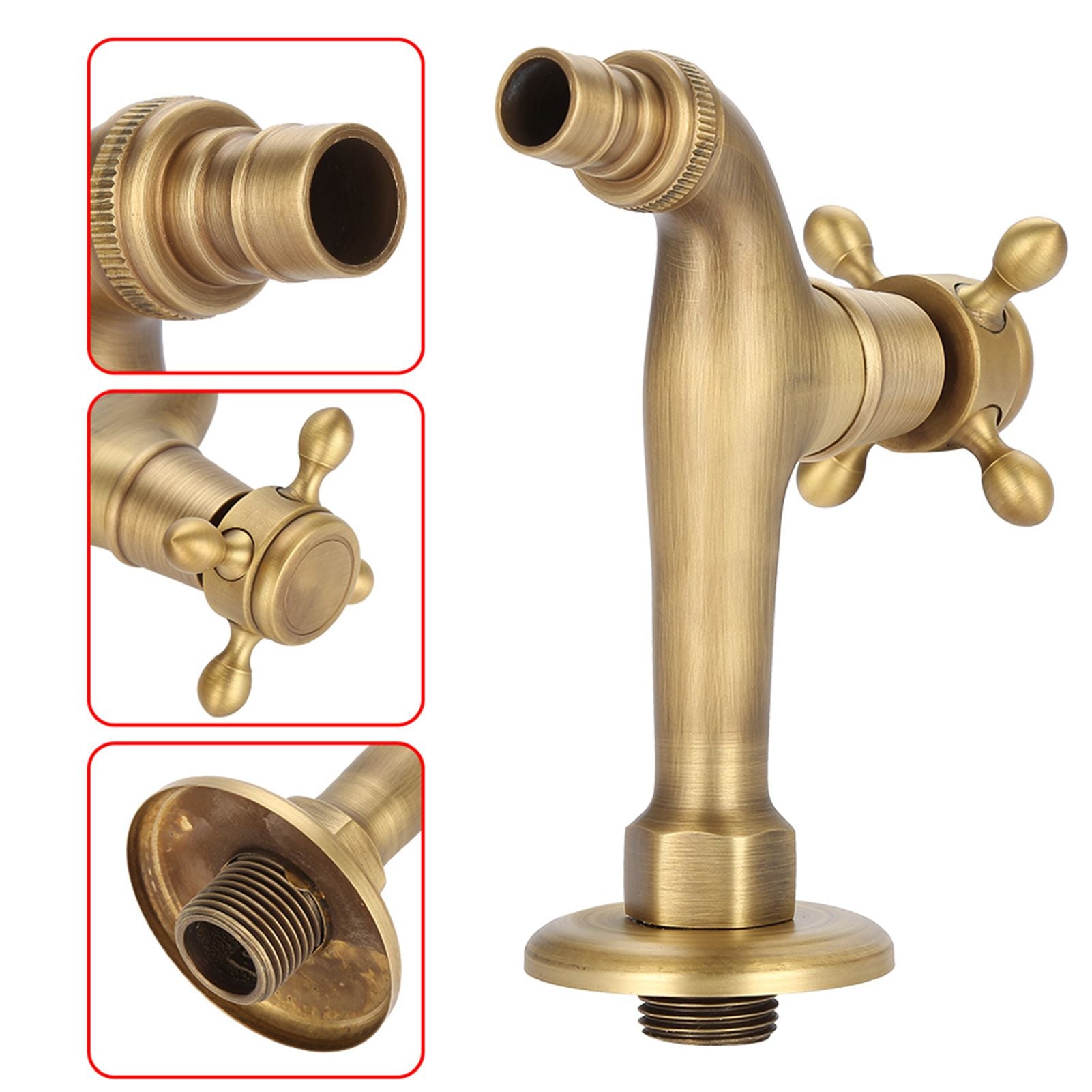 Vintage Solid Brass Single Handle Faucet for Washing Machine Wall Mounted Water Tap (Long)