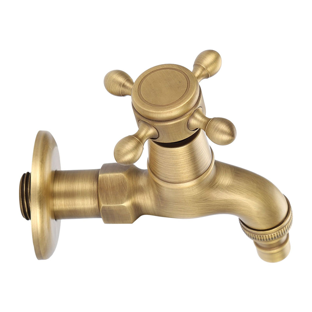 Vintage Solid Brass Single Handle Faucet for Washing Machine Wall Mounted Water Tap (Short)