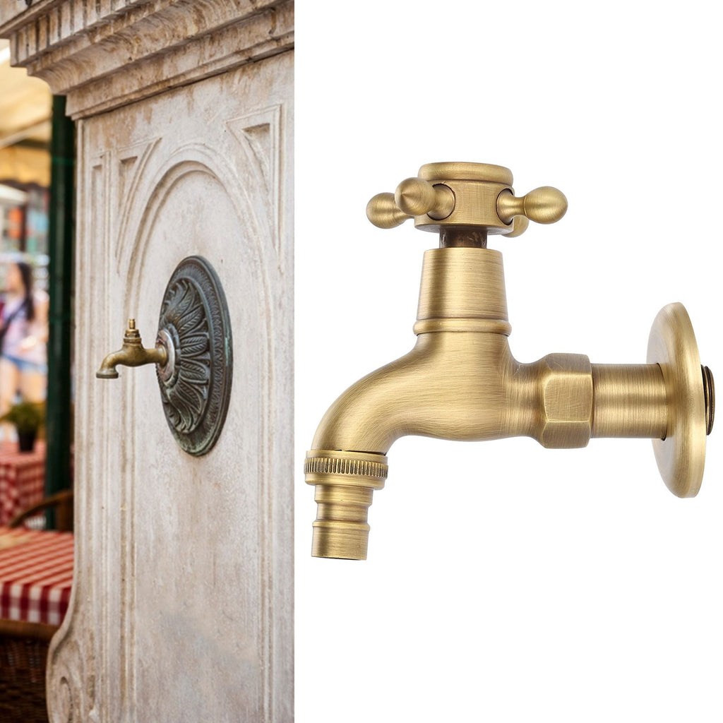 Vintage Solid Brass Single Handle Faucet for Washing Machine Wall Mounted Water Tap (Short)