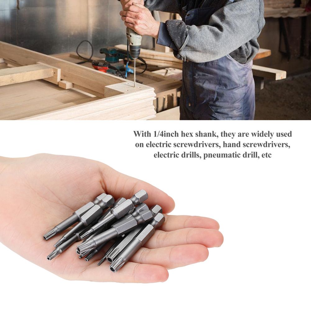 12Pcs Chrome Vanadium Steel 1/4in Hex Shank T5-T40 Magnetic Security Star Screwdriver Bits