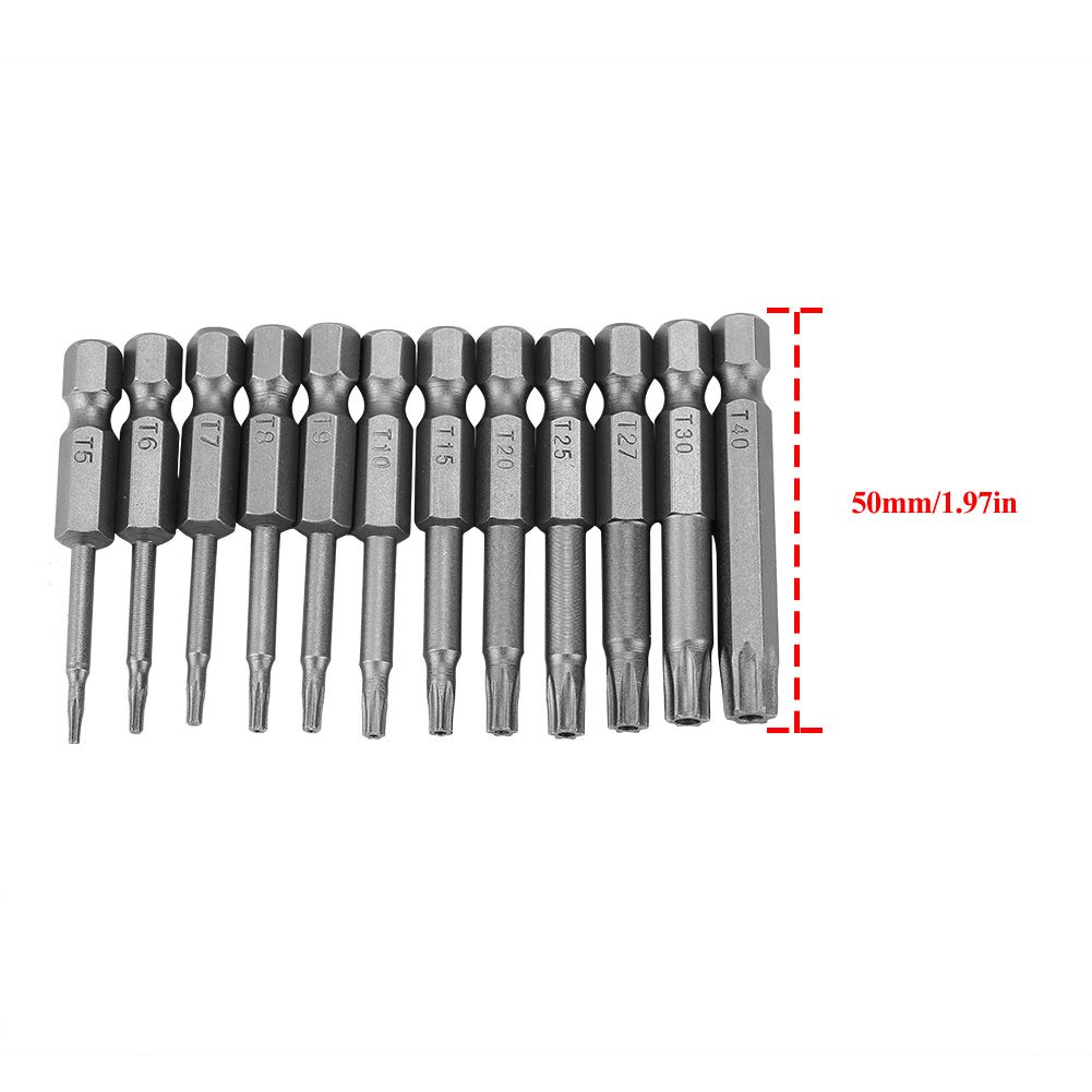 12Pcs Chrome Vanadium Steel 1/4in Hex Shank T5-T40 Magnetic Security Star Screwdriver Bits