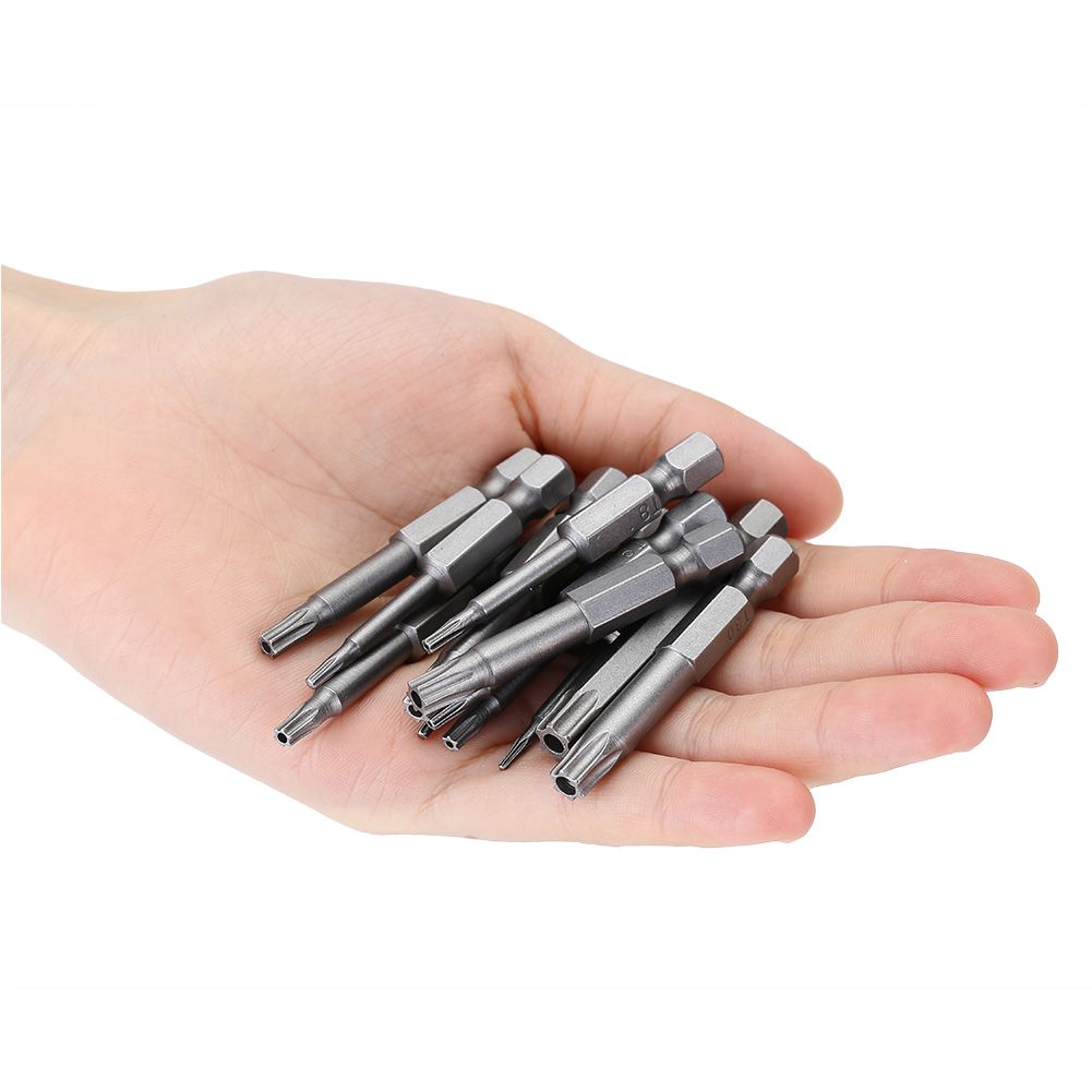 12Pcs Chrome Vanadium Steel 1/4in Hex Shank T5-T40 Magnetic Security Star Screwdriver Bits