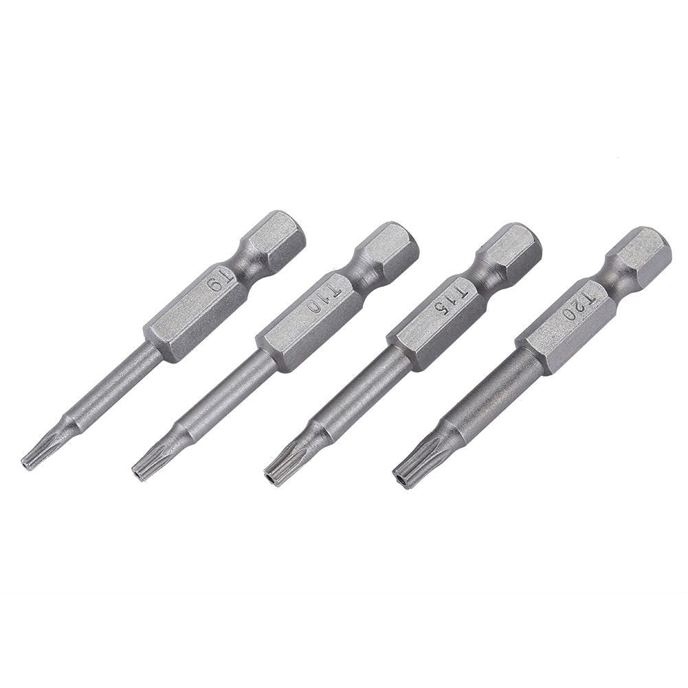 12Pcs Chrome Vanadium Steel 1/4in Hex Shank T5-T40 Magnetic Security Star Screwdriver Bits