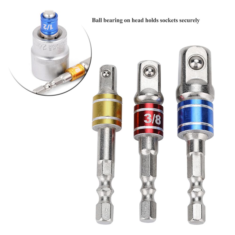 3Pcs Socket Adapters Drill Nut Driver Extension Bars Set 1/4in 3/8in 1/2in Screwdriver Tools