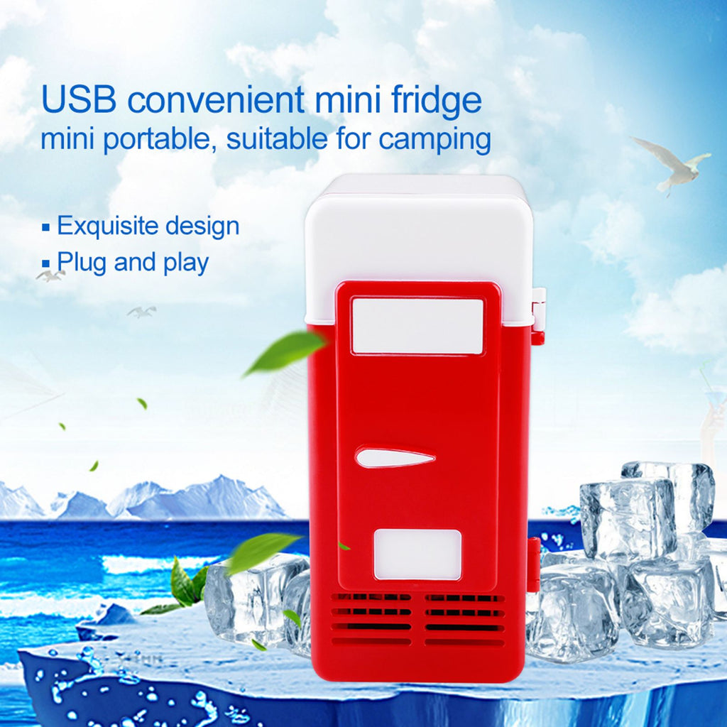 LED Mini USB Refrigerator USB Refrigerator Drinks Beverage Cans Refrigerator and Heater Red