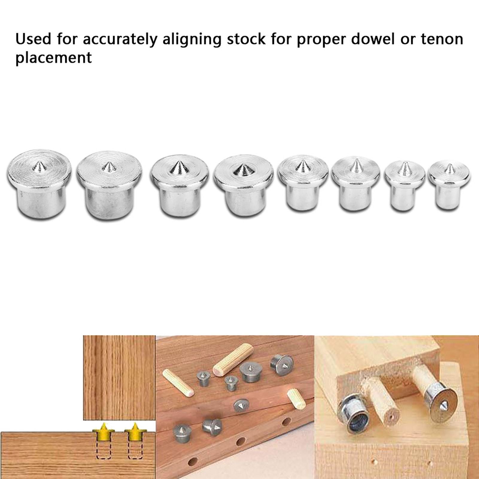 8pcs Woodworking Dowel Centers Tenon Alignment Tool Points Marker 6/8/10/12mm (Solid)