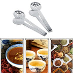 2pcs Kitchen Craft Tool Stainless Steel Round Tea Bag Tongs Squeezer Holder Grip