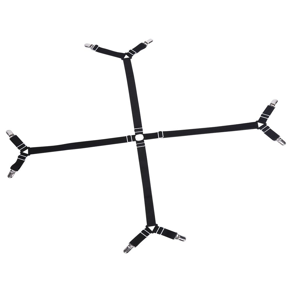 Elastic Crisscross Bed Mattress Sheet Straps Clips Triangle Grippers Holder Fasteners Black
