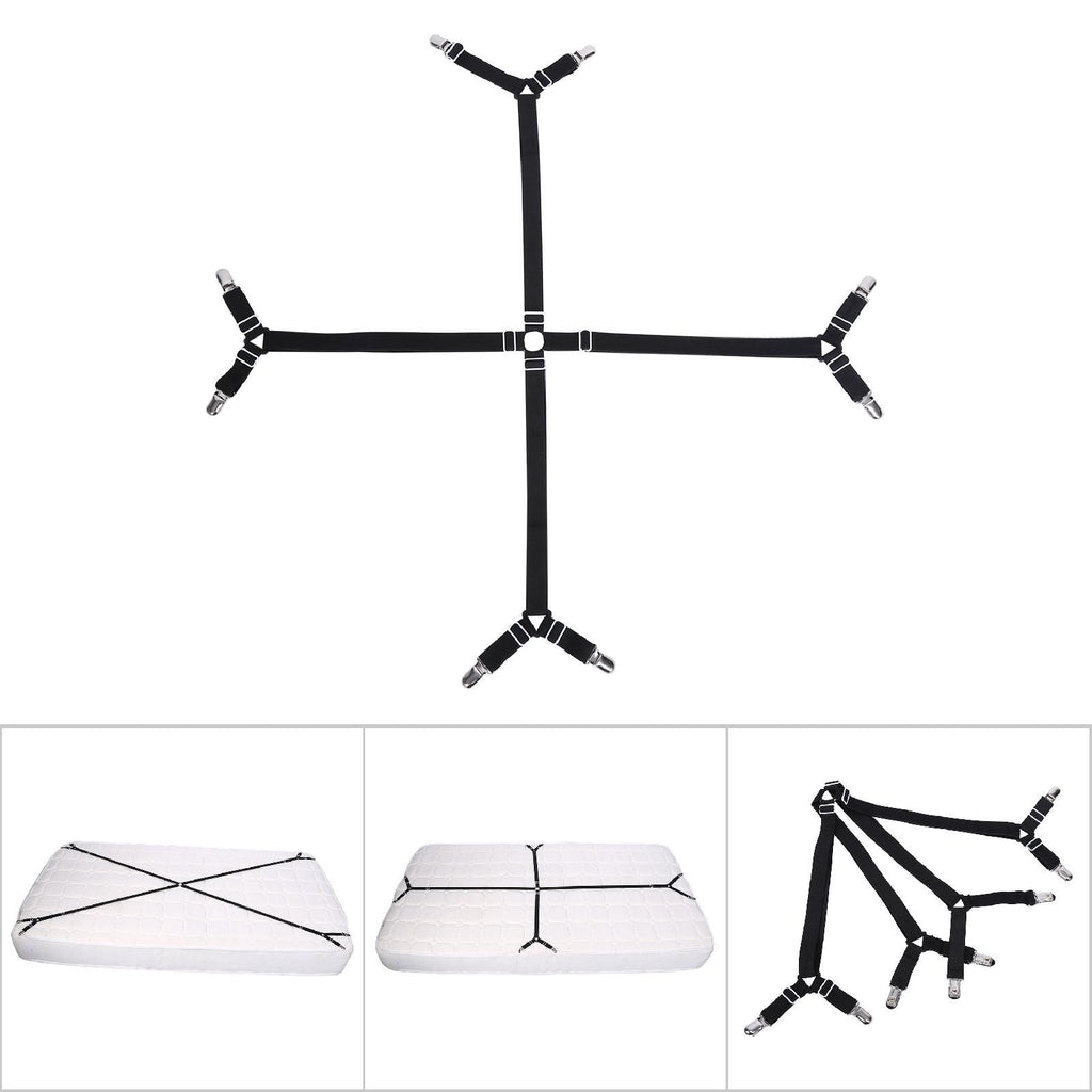 Elastic Crisscross Bed Mattress Sheet Straps Clips Triangle Grippers Holder Fasteners Black