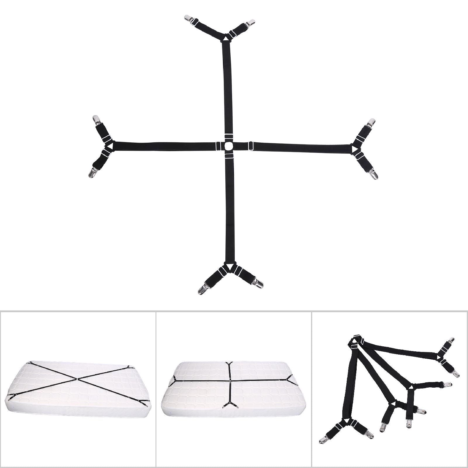 Elastic Crisscross Bed Mattress Sheet Straps Clips Triangle Grippers Holder Fasteners Black