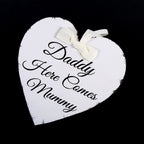 Vintage Love Heart Shape Daddy Here Comes Mummy Wedding Party Wooden Hanging Sign Plaque Gift