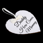 Vintage Love Heart Shape Daddy Here Comes Mummy Wedding Party Wooden Hanging Sign Plaque Gift