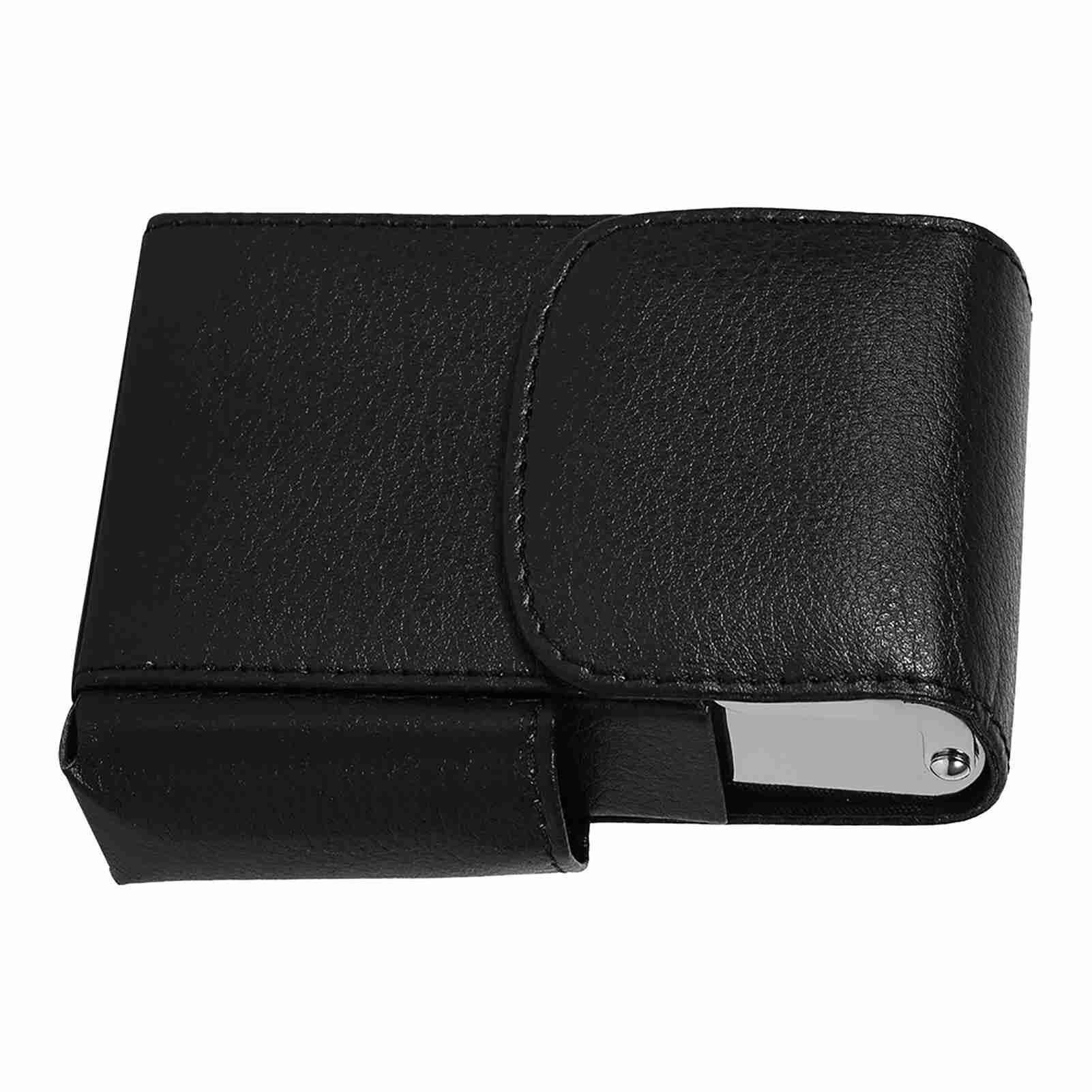 Cigarette Case PU Leather Smoke Tobacco Pouch Lighter Holder Storage Box Container Black