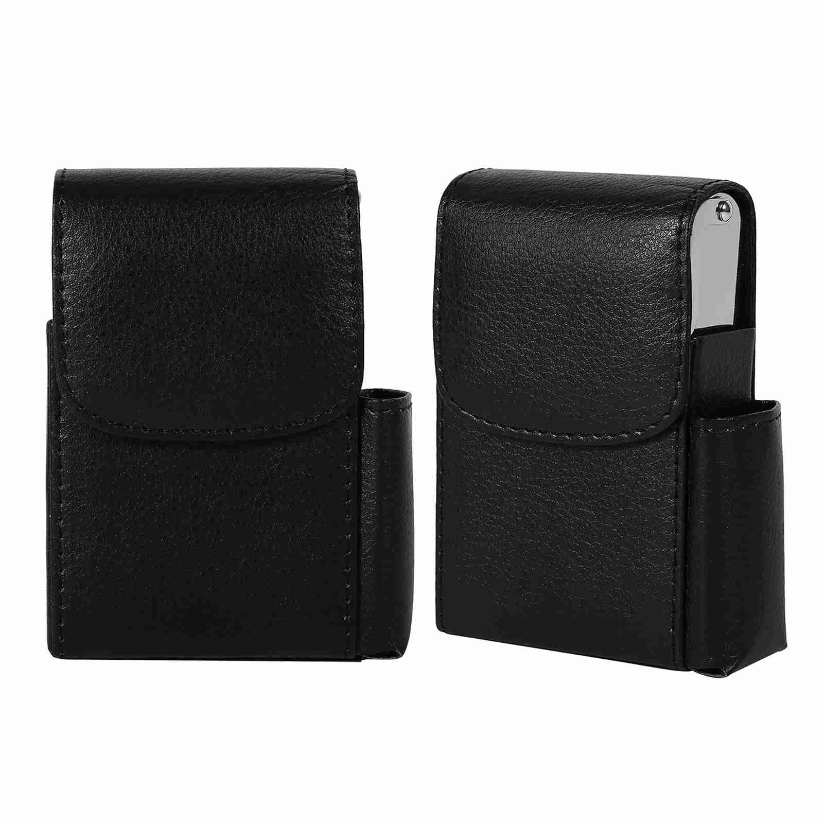Cigarette Case PU Leather Smoke Tobacco Pouch Lighter Holder Storage Box Container Black