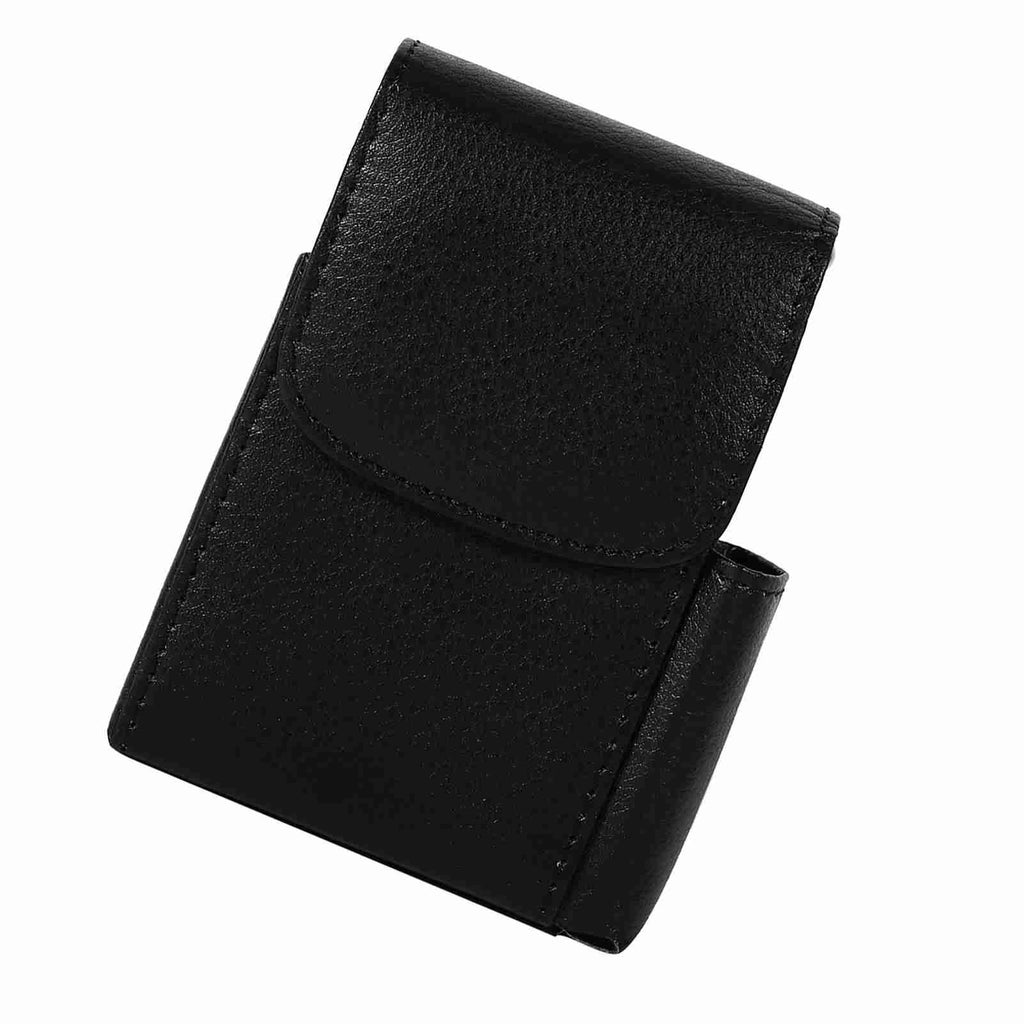 Cigarette Case PU Leather Smoke Tobacco Pouch Lighter Holder Storage Box Container Black