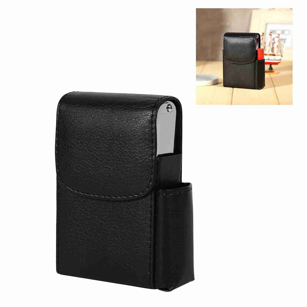 Cigarette Case PU Leather Smoke Tobacco Pouch Lighter Holder Storage Box Container Black