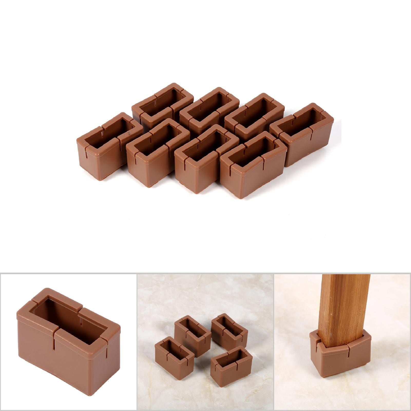 8 Pcs / Set Chair Legs Cover Rectangle Furniture Legs Protector with Rubber Sole(Coffee)