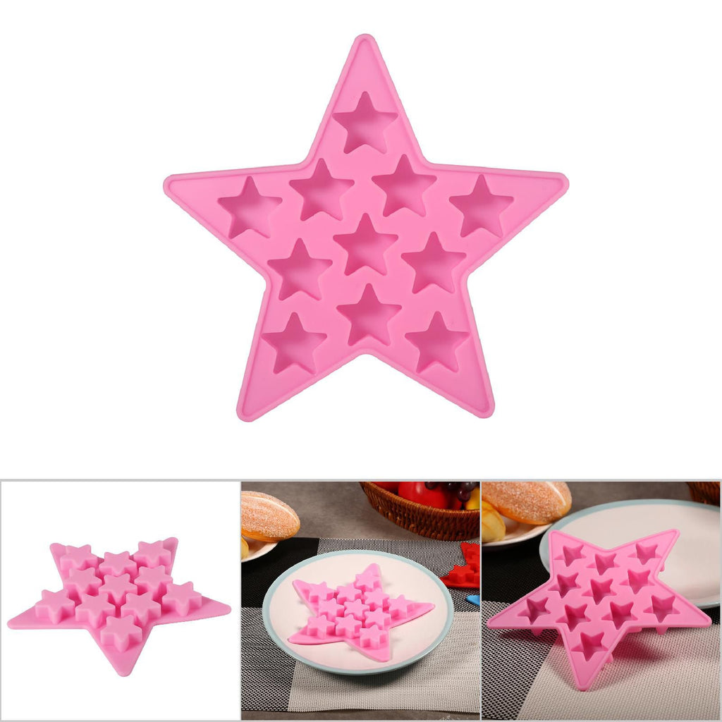 Five Star Shaped Cool Silicone Ice Cube Tray Freeze Mold Maker Tools for Club Bar Party (Pink)