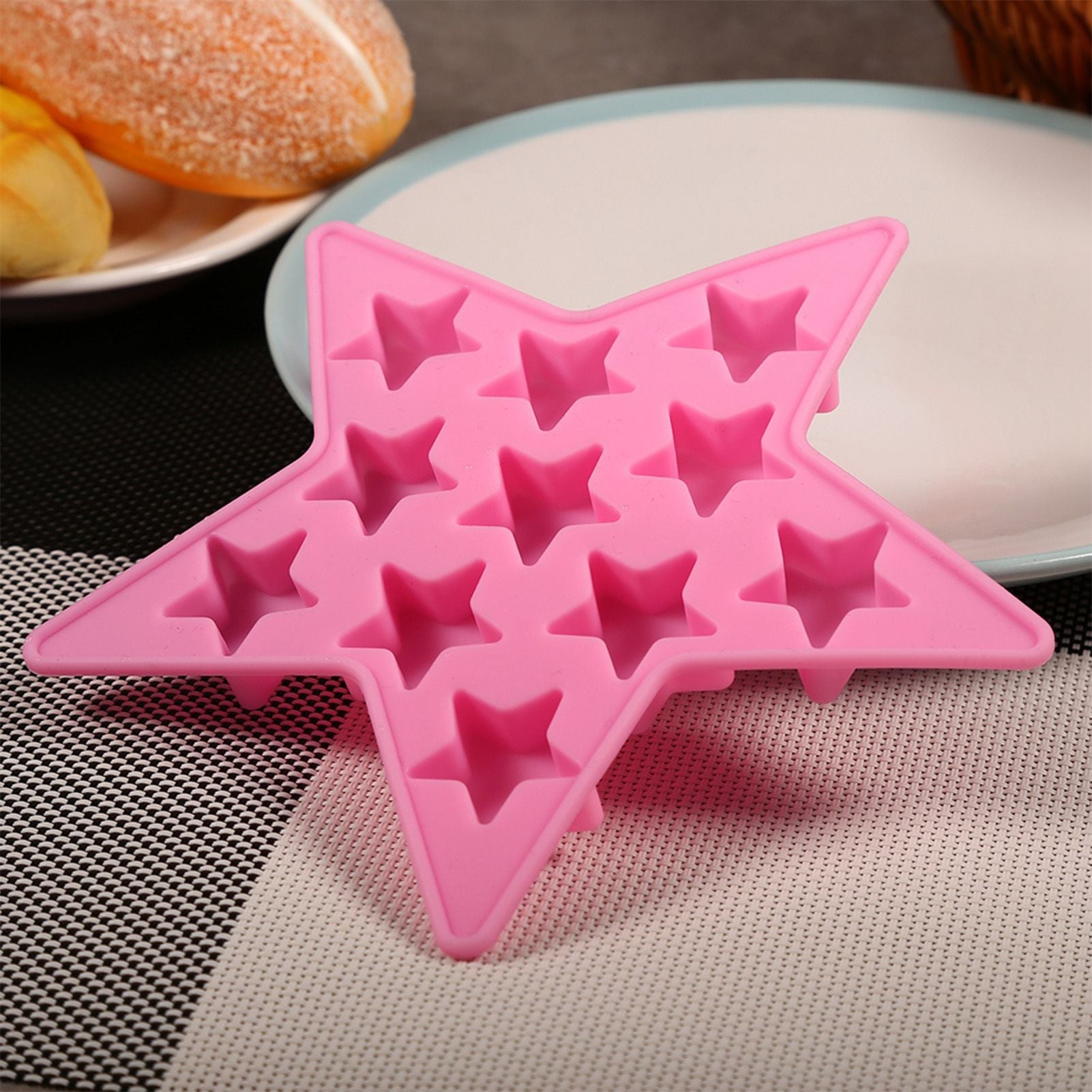 Five Star Shaped Cool Silicone Ice Cube Tray Freeze Mold Maker Tools for Club Bar Party (Pink)
