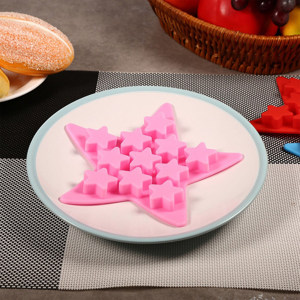 Five Star Shaped Cool Silicone Ice Cube Tray Freeze Mold Maker Tools for Club Bar Party (Pink)