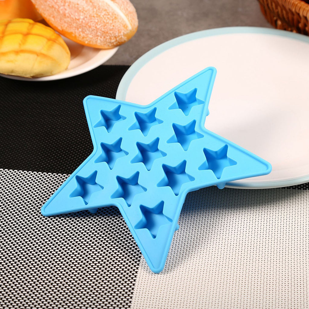 Five Star Shaped Cool Silicone Ice Cube Tray Freeze Mold Maker Tools for Club Bar Party (Blue)