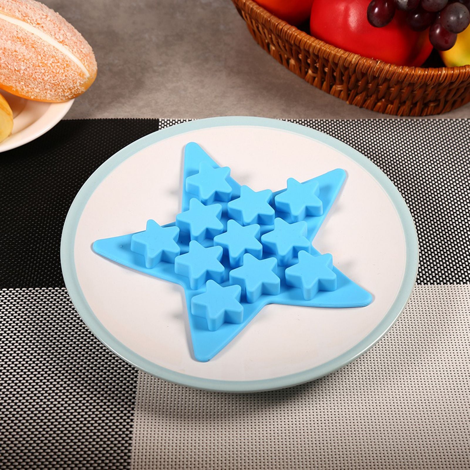 Five Star Shaped Cool Silicone Ice Cube Tray Freeze Mold Maker Tools for Club Bar Party (Blue)
