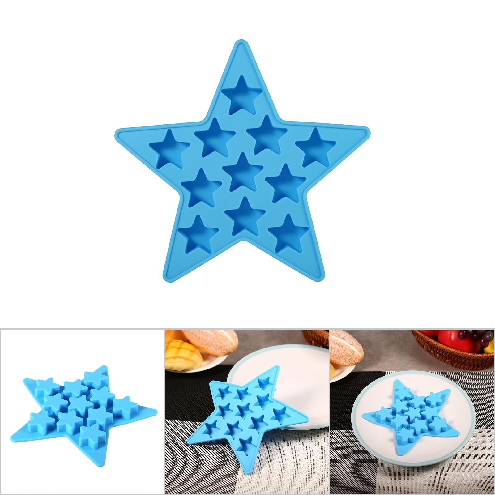 Five Star Shaped Cool Silicone Ice Cube Tray Freeze Mold Maker Tools for Club Bar Party (Blue)