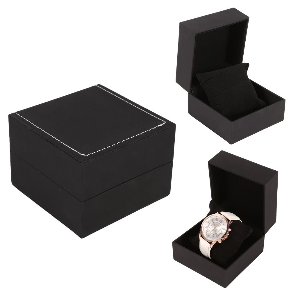1Pc New Black PU Leather Watch Present Gift Display Case Bracelet Bangle Jewelry Storage Box