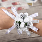 Beautiful Hand Ribbon Flower Bridal Bridesmaid Wrist Corsage Prom Wedding Decorations (Silver)