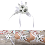 Beautiful Hand Ribbon Flower Bridal Bridesmaid Wrist Corsage Prom Wedding Decorations (Silver)