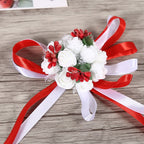 Beautiful Hand Ribbon Flower Bridal Bridesmaid Wrist Corsage Prom Wedding Decorations (Red)