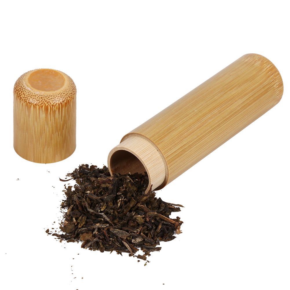 1Pc Round Portable Handmade Natural Bamboo Tea Jar Storage Holder Container Box (2.5 x 12cm)