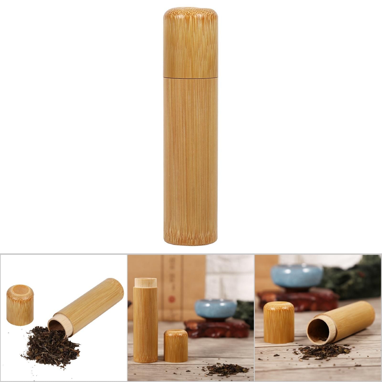 1Pc Round Portable Handmade Natural Bamboo Tea Jar Storage Holder Container Box (2.5 x 12cm)