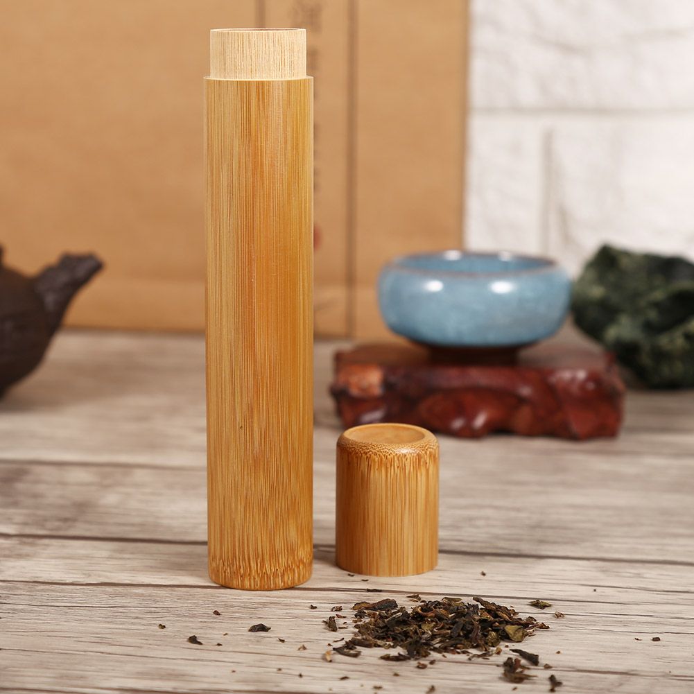 1Pc Round Portable Handmade Natural Bamboo Tea Jar Storage Holder Container Box (2.5 x 15.5cm)