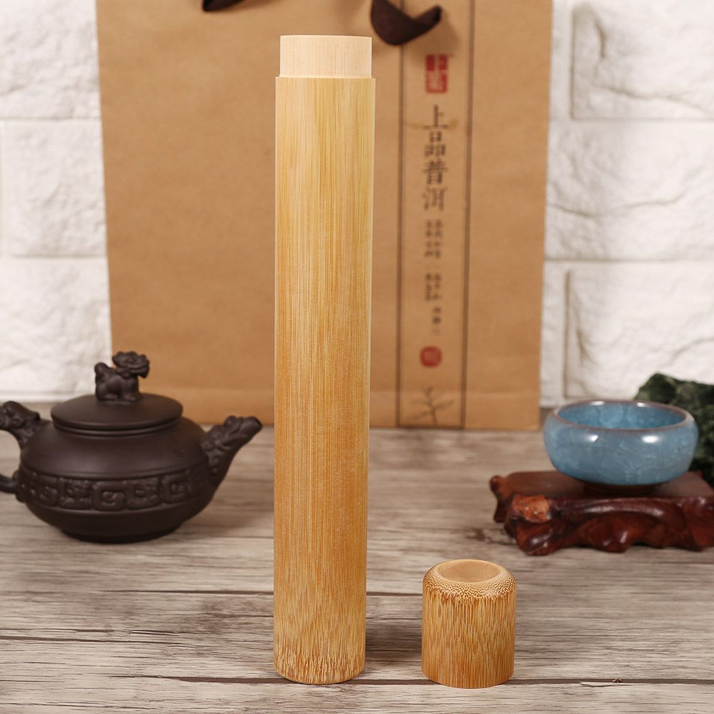 1Pc Round Portable Handmade Natural Bamboo Tea Jar Storage Holder Container Box (2.5 x 23cm )