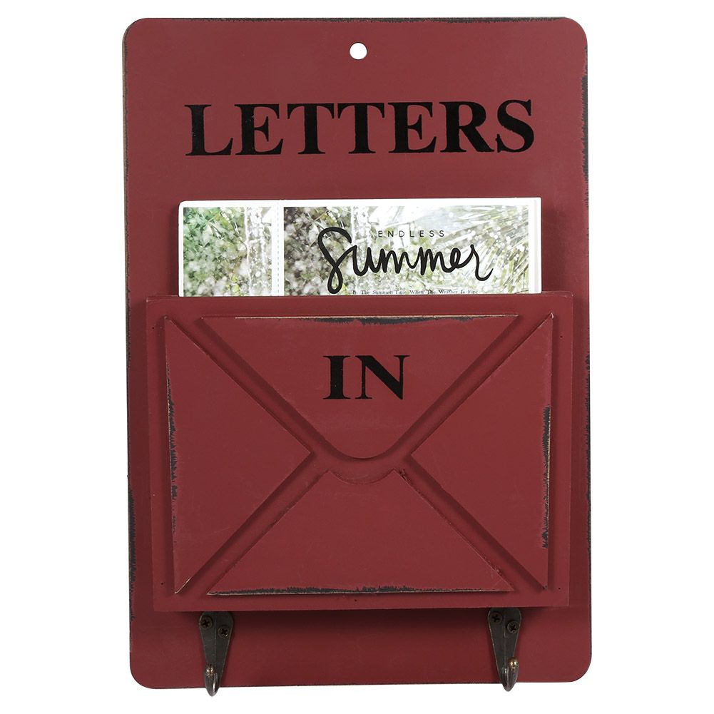Wood Mail Letter Rack Key Holder Wall Storage Creative Home Decoration with Hook Hanger Red