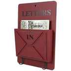 Wood Mail Letter Rack Key Holder Wall Storage Creative Home Decoration with Hook Hanger Red