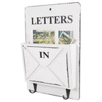 Wood Mail Letter Rack Key Holder Wall Storage Creative Home Decoration with Hook Hanger White