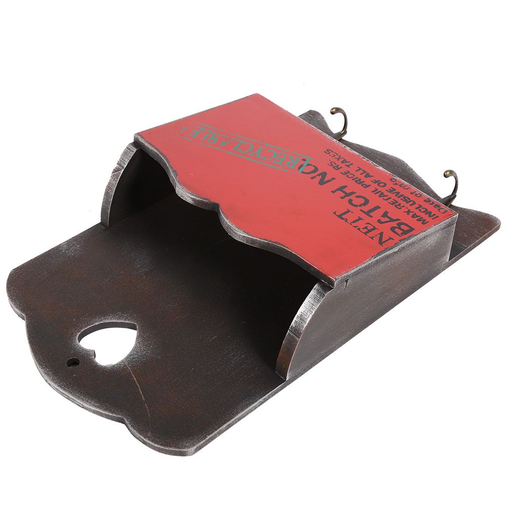 Wood Mail Letter Rack Key Holder Wall Storage Creative Home Decoration with Hook Hanger Red
