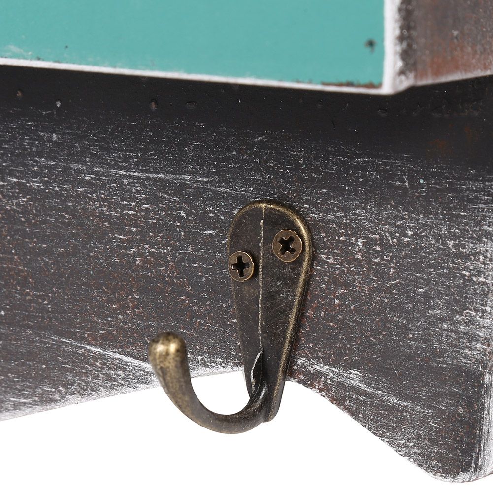Wood Letter Rack Key Holder Wall Storage Creative Home Decoration with Hook Hanger Bluish Green