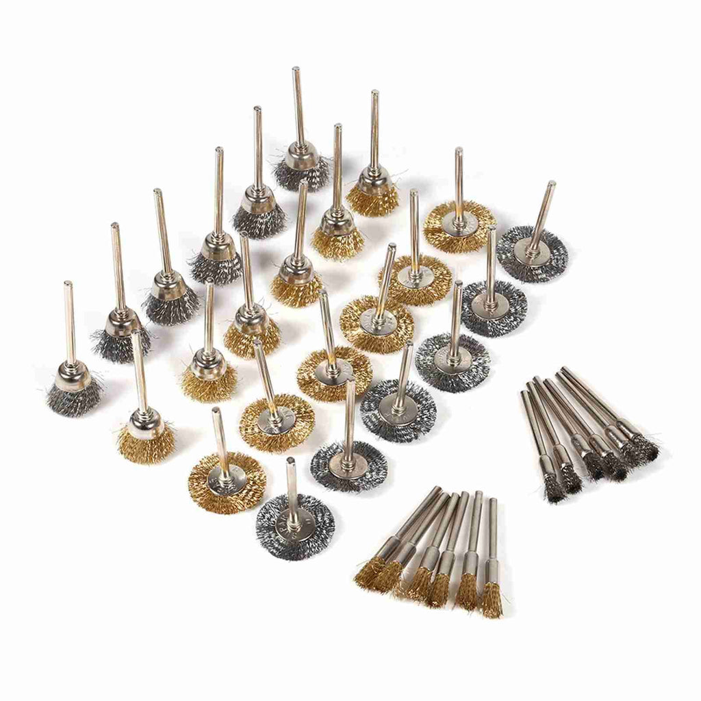 36pcs Brass Steel Wire Brush Set Pen Cup Wheel Shaped Polishing Cleaning Rotary Tools Full Kit