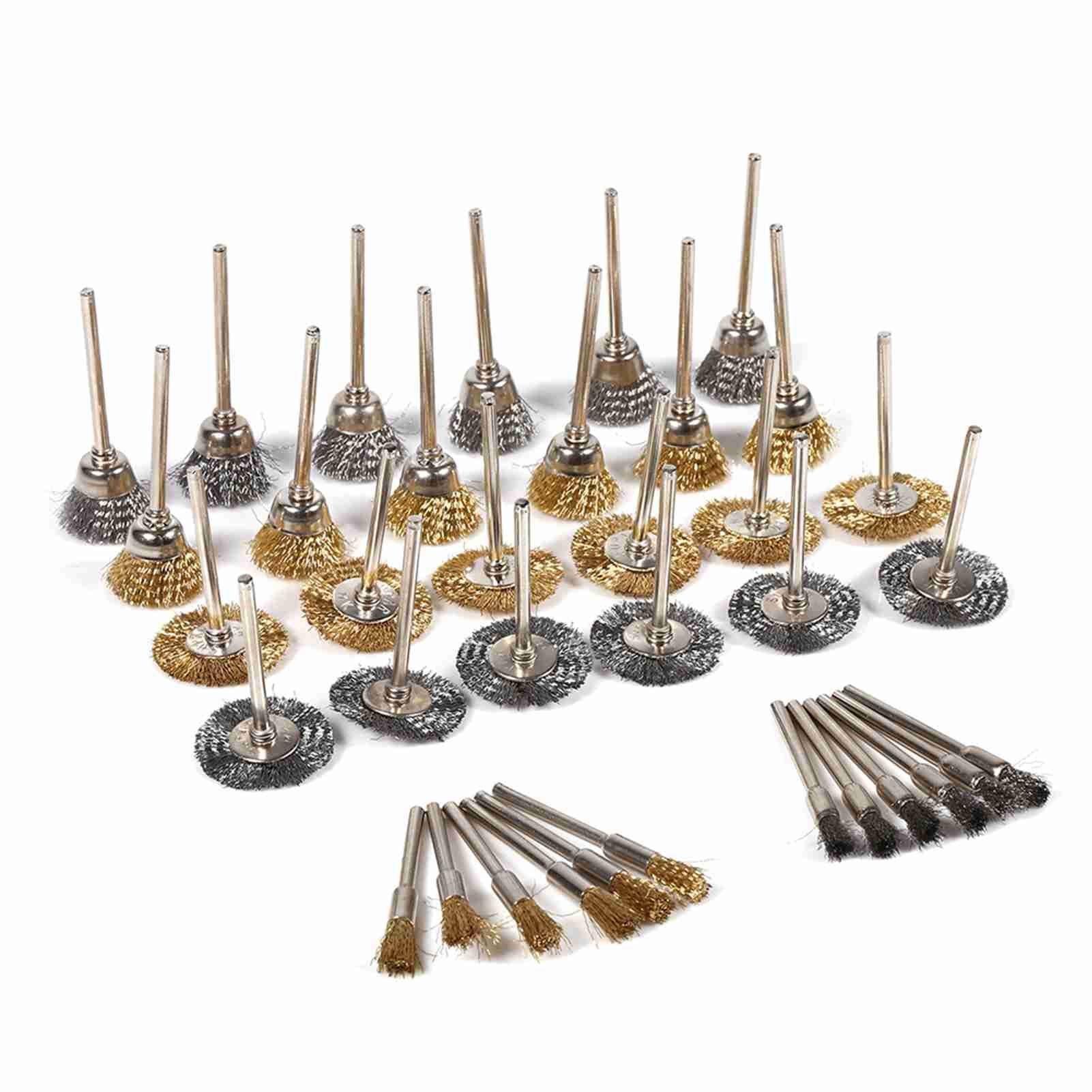 36pcs Brass Steel Wire Brush Set Pen Cup Wheel Shaped Polishing Cleaning Rotary Tools Full Kit