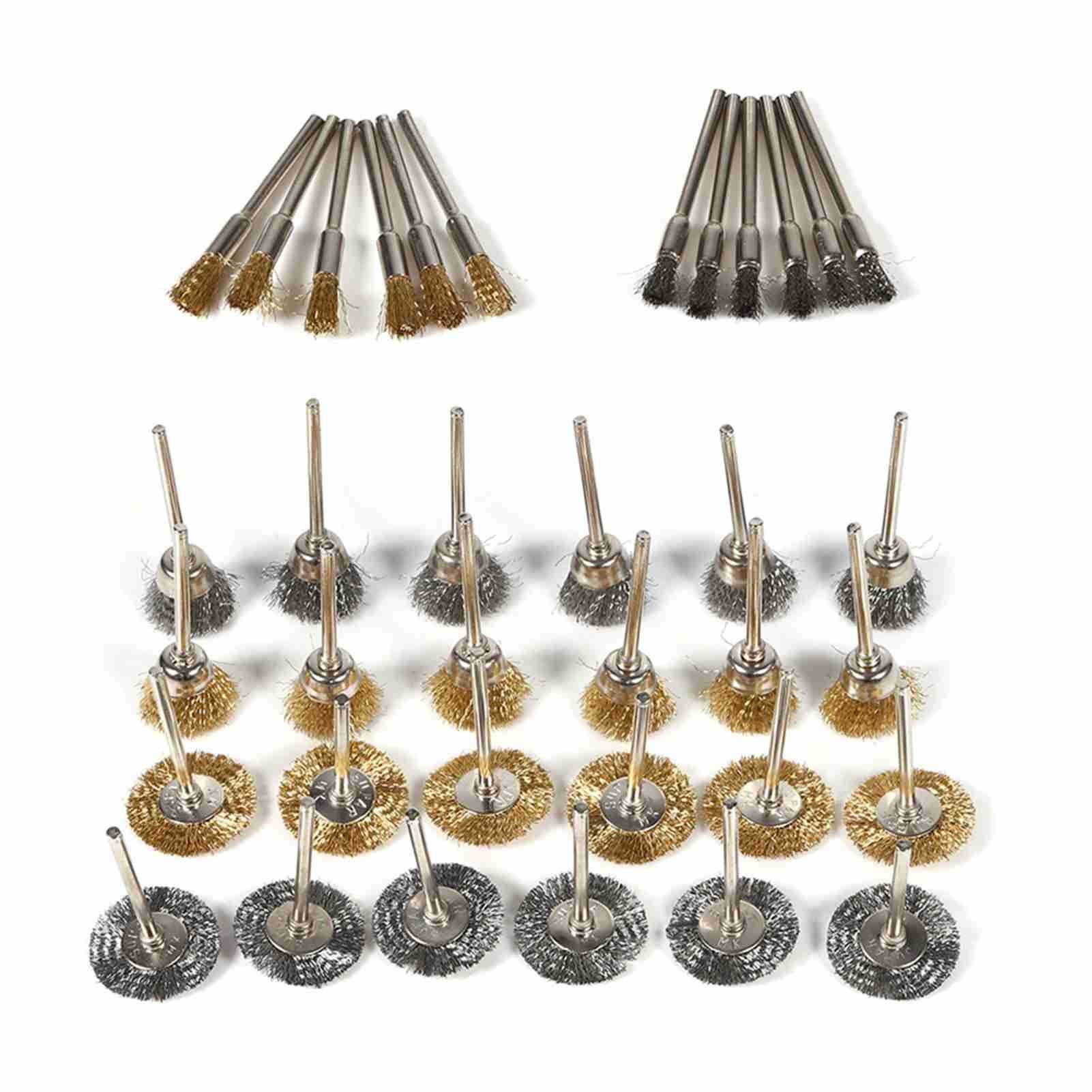 36pcs Brass Steel Wire Brush Set Pen Cup Wheel Shaped Polishing Cleaning Rotary Tools Full Kit