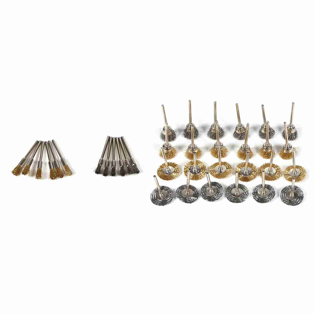 36pcs Brass Steel Wire Brush Set Pen Cup Wheel Shaped Polishing Cleaning Rotary Tools Full Kit