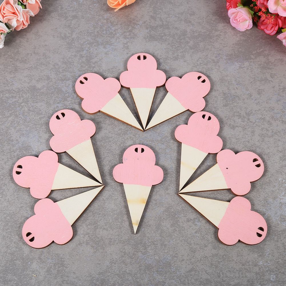 10Pcs Ice Cream Shape Wooden Hanging Garland Nursery Children Bedroom Wall Decorations (Pink)