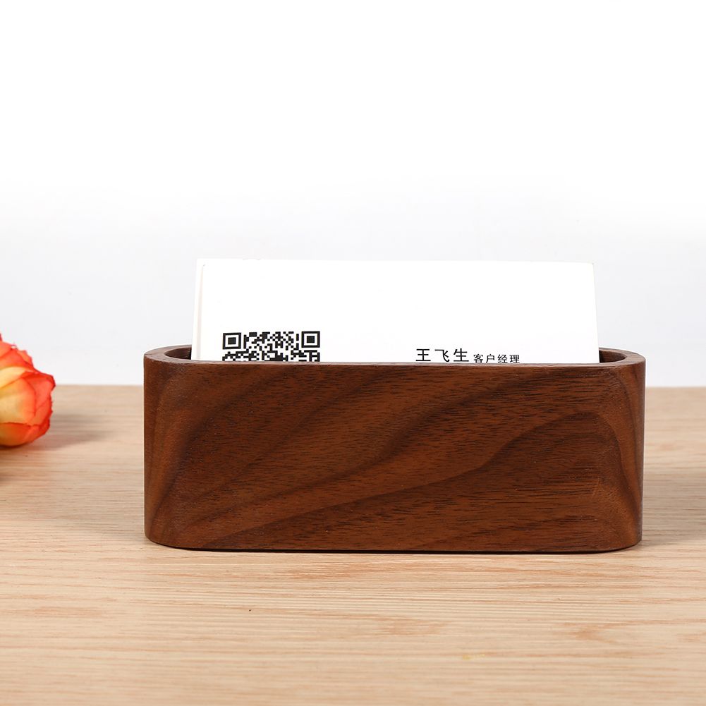 1Pc Creative Wooden Business Card Holder Case Storage Box Organizer Office Desktop Ornaments