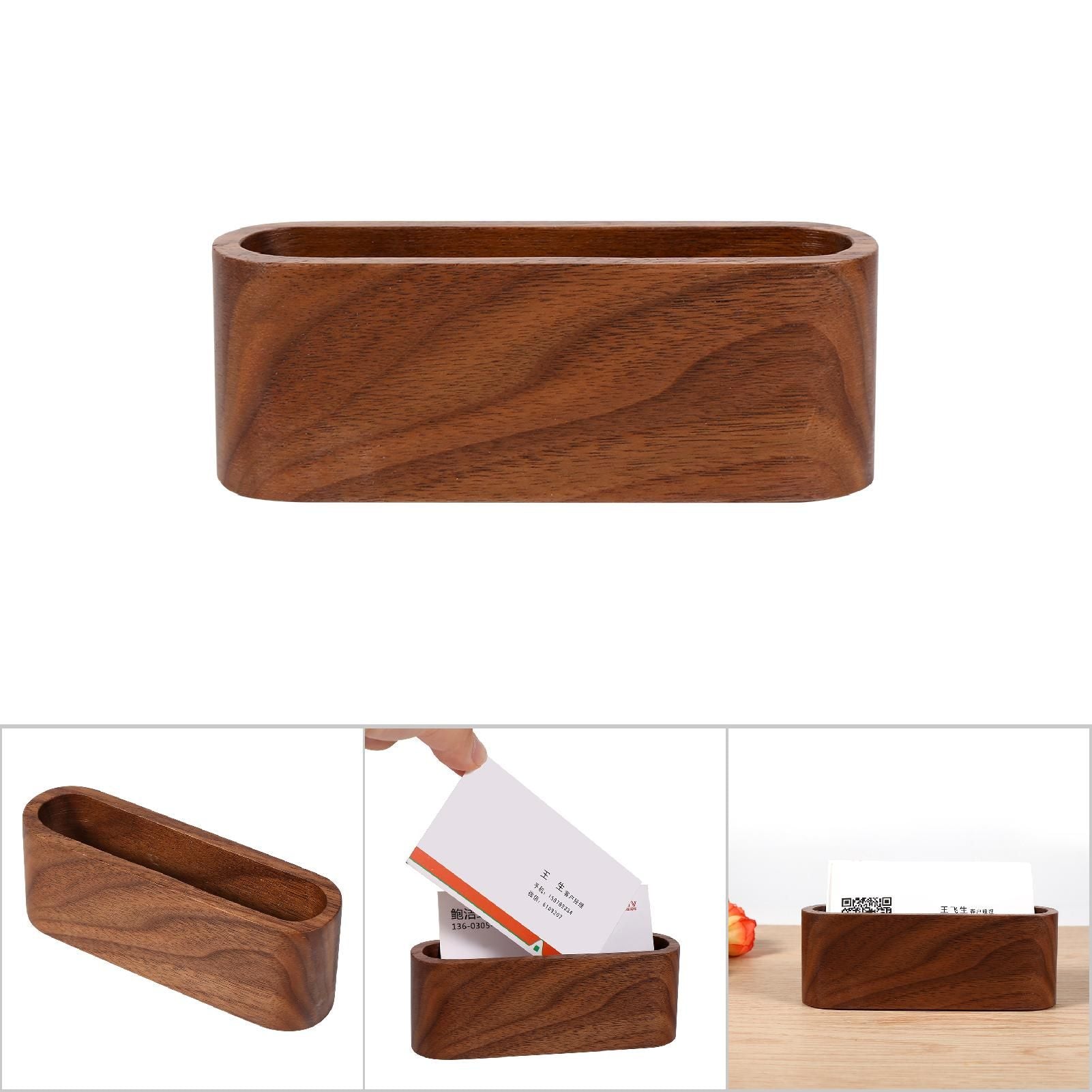 1Pc Creative Wooden Business Card Holder Case Storage Box Organizer Office Desktop Ornaments